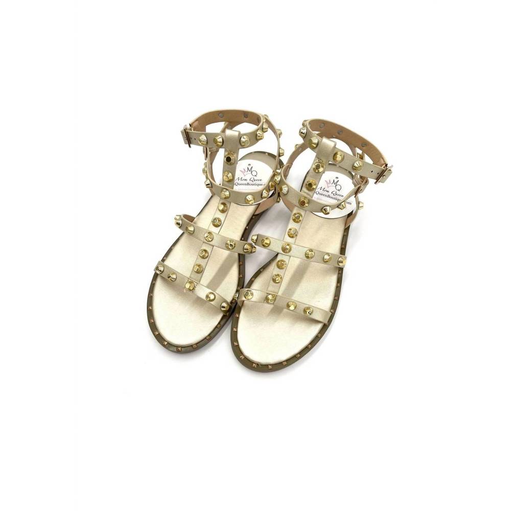 NEW EXE women's studded flat sandals in gold